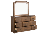 6-Piece Bedroom Set with LED Lighting, Button-Tufted Upholstered Storage Bed, Dresser, Mirror & Nightstand — Light Oak Finish