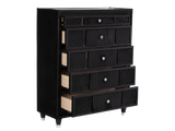 Velvet Black 5-Drawer Chest with Corduroy Accents, Dovetail Drawers & Ball-Bearing Glides