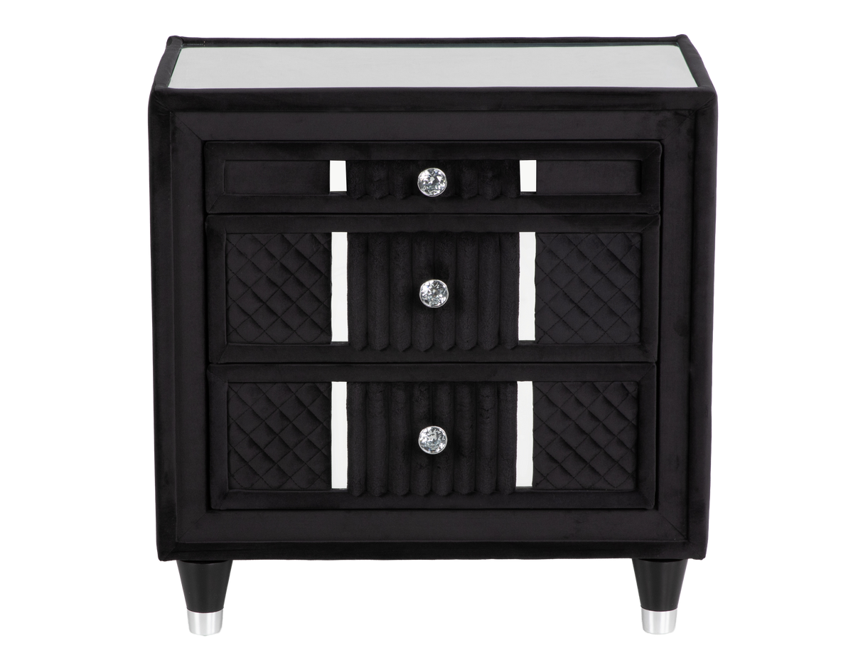 Velvet Black Glam 6-Piece Bedroom Set with LED Bed, Fireplace Dresser, Mirror & Nightstand