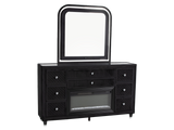 Velvet Black Glam 6-Piece Bedroom Set with LED Bed, Fireplace Dresser, Mirror & Nightstand