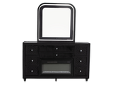 Velvet Black Glam 6-Piece Bedroom Set with LED Bed, Fireplace Dresser, Mirror & Nightstand