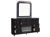 Velvet Black Glam 6-Piece Bedroom Set with LED Bed, Fireplace Dresser, Mirror & Nightstand