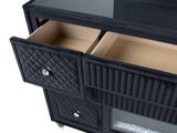 Velvet Black Glam 6-Piece Bedroom Set with LED Bed, Fireplace Dresser, Mirror & Nightstand