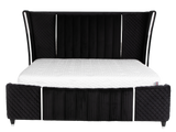 Velvet Black Glam 6-Piece Bedroom Set with LED Bed, Fireplace Dresser, Mirror & Nightstand