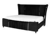 Velvet Black Glam 6-Piece Bedroom Set with LED Bed, Fireplace Dresser, Mirror & Nightstand
