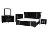 Velvet Black Glam 6-Piece Bedroom Set with LED Bed, Fireplace Dresser, Mirror & Nightstand
