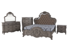 Baroque Gray 6-Piece Bedroom Set with Tufted Upholstered Bed, Dresser, Mirror & Nightstand