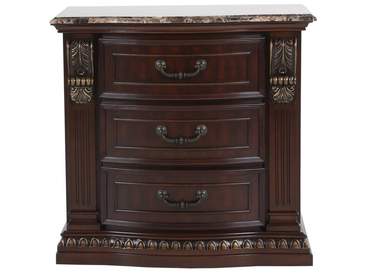 Cherry 3-Drawer Nightstand with Cherry Marble Top