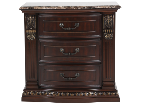 Cherry 3-Drawer Nightstand with Cherry Marble Top