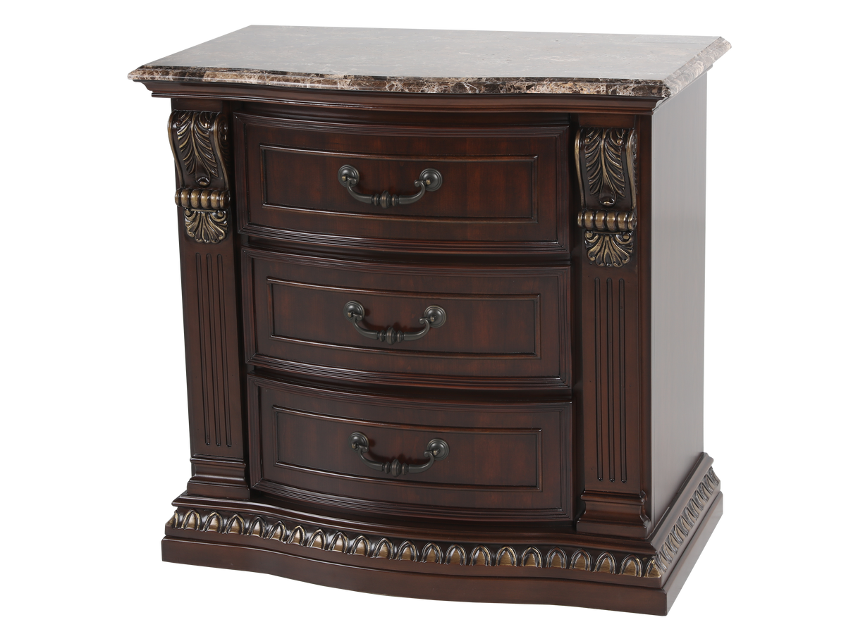 Cherry 3-Drawer Nightstand with Cherry Marble Top