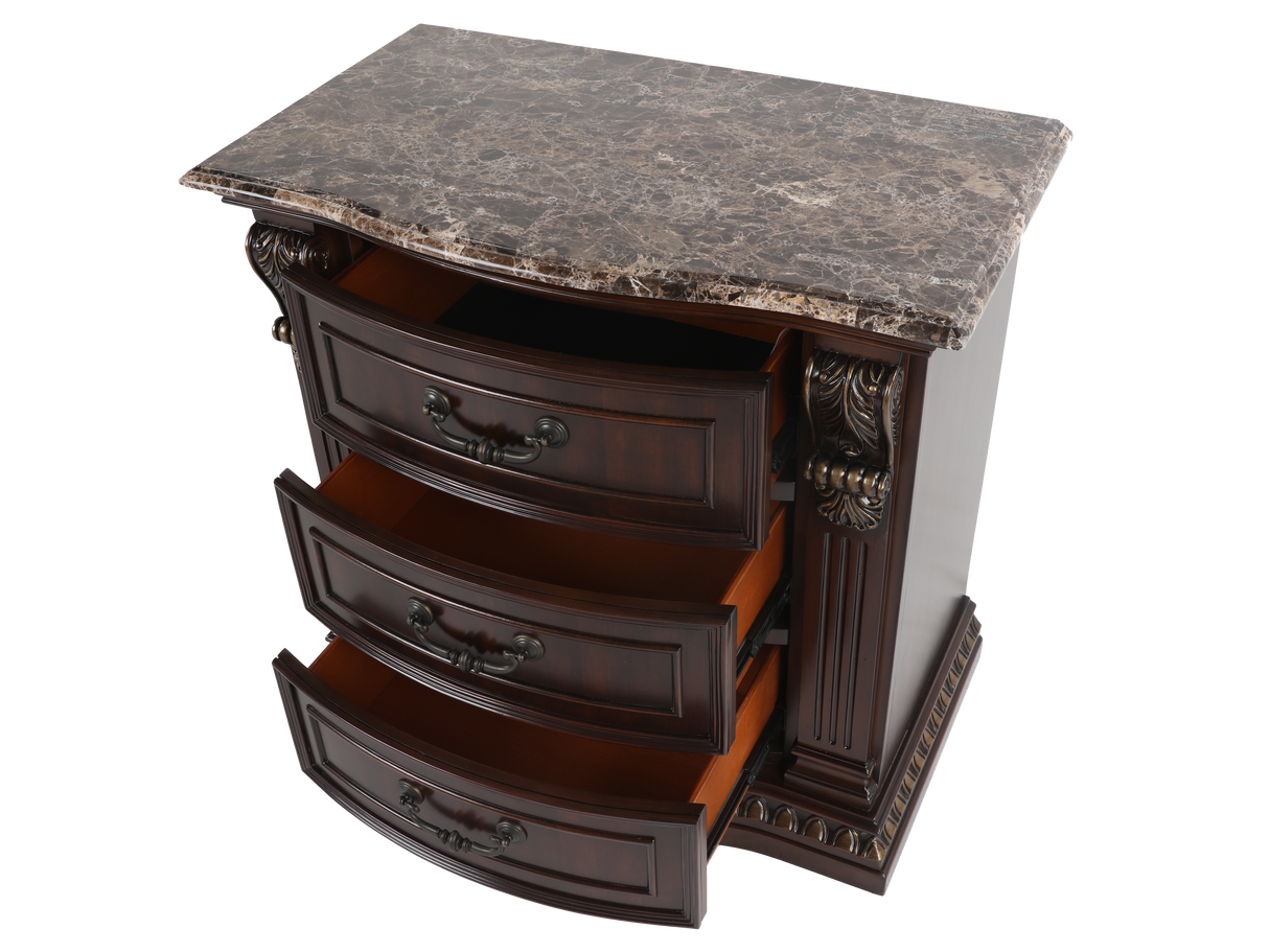 Cherry 3-Drawer Nightstand with Cherry Marble Top