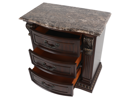Cherry 3-Drawer Nightstand with Cherry Marble Top - view 3