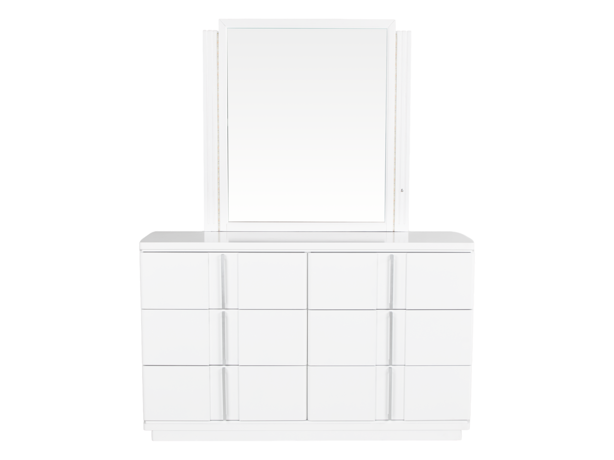 White 6-Piece Upholstered Bedroom Set with LED Bed, Dresser, Mirror & Nightstand