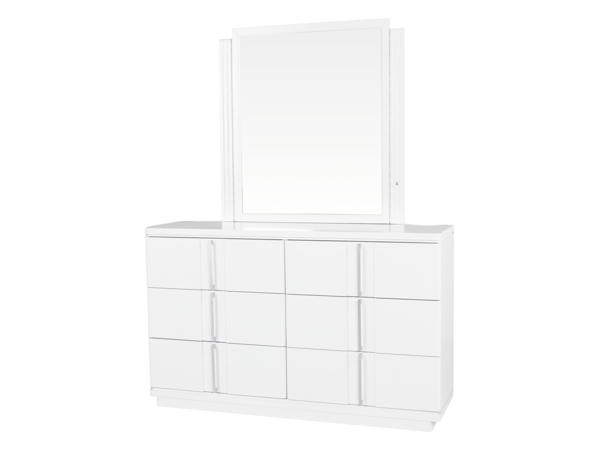 White 6-Piece Upholstered Bedroom Set with LED Bed, Dresser, Mirror & Nightstand