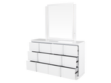 White 6-Piece Upholstered Bedroom Set with LED Bed, Dresser, Mirror & Nightstand