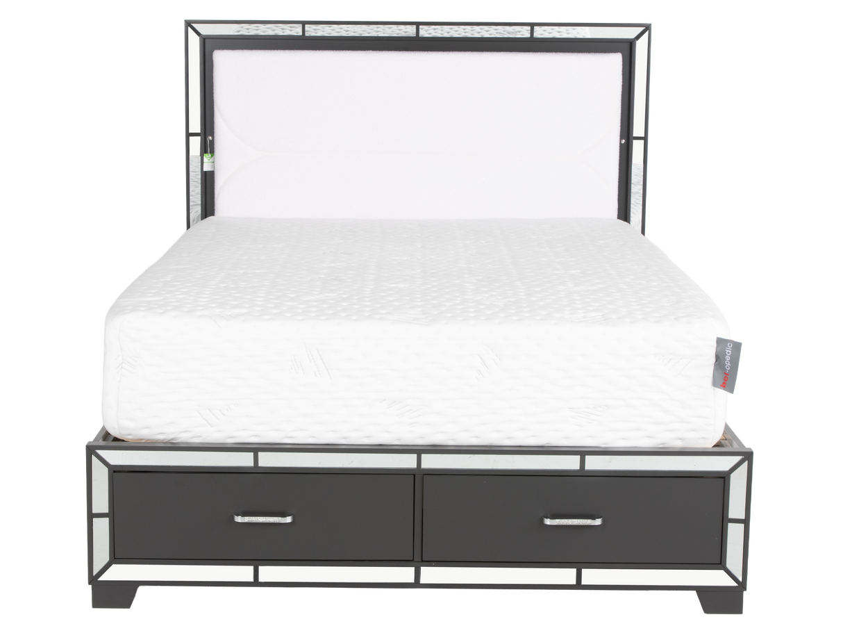Modern Glam Graphite 6-Piece Bedroom Set with LED Upholstered Bed, Dresser, Mirror & USB Nightstand