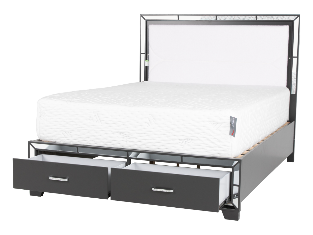 Modern Glam Graphite 6-Piece Bedroom Set with LED Upholstered Bed, Dresser, Mirror & USB Nightstand