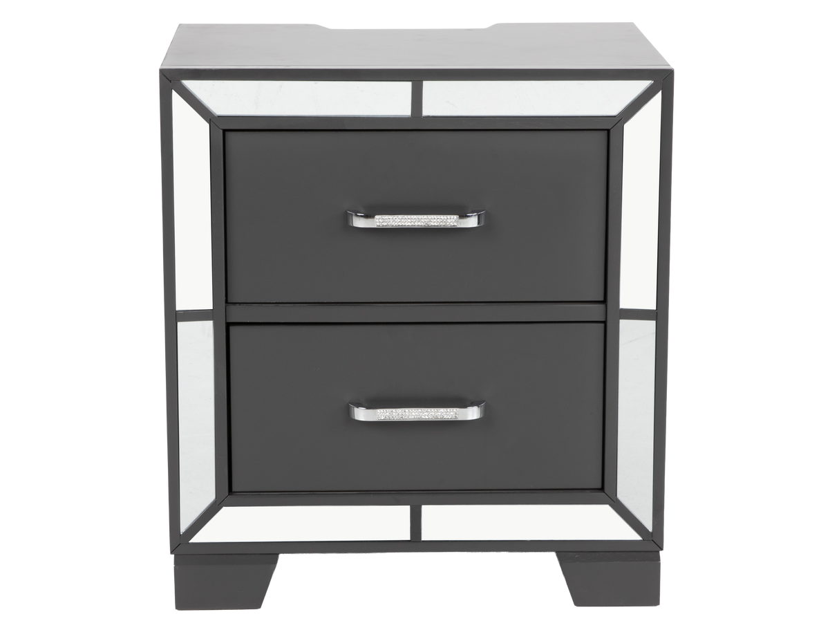 Modern Glam Graphite 6-Piece Bedroom Set with LED Upholstered Bed, Dresser, Mirror & USB Nightstand
