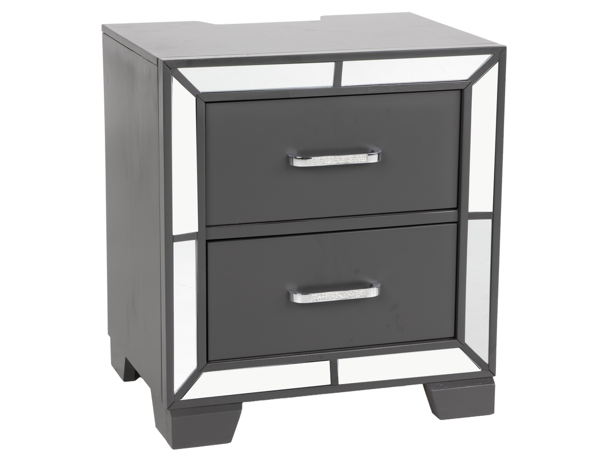 Modern Glam Graphite 6-Piece Bedroom Set with LED Upholstered Bed, Dresser, Mirror & USB Nightstand