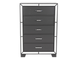 Modern Glam Graphite 5-Drawer Chest with Mirror Trim Accents