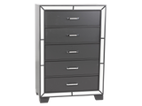 Modern Glam Graphite 5-Drawer Chest with Mirror Trim Accents
