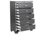 Modern Glam Graphite 5-Drawer Chest with Mirror Trim Accents
