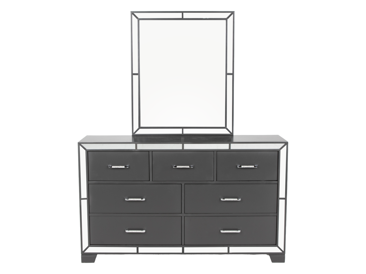 Modern Glam Graphite 6-Piece Bedroom Set with LED Upholstered Bed, Dresser, Mirror & USB Nightstand