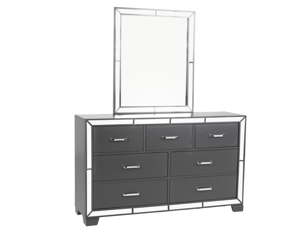 Modern Glam Graphite 6-Piece Bedroom Set with LED Upholstered Bed, Dresser, Mirror & USB Nightstand
