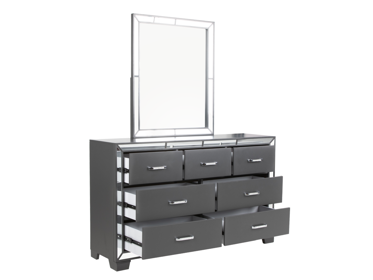 Modern Glam Graphite 6-Piece Bedroom Set with LED Upholstered Bed, Dresser, Mirror & USB Nightstand