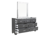 Modern Glam Graphite 6-Piece Bedroom Set with LED Upholstered Bed, Dresser, Mirror & USB Nightstand