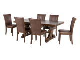7-Piece Transitional Trestle Dining Room Set with Nailhead Upholstered Chairs (Brown)