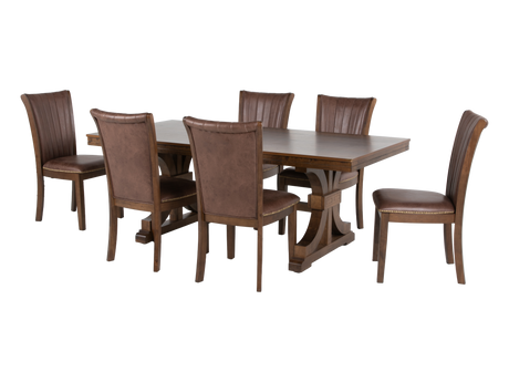 7-Piece Transitional Trestle Dining Room Set with Nailhead Upholstered Chairs (Brown) - view 2