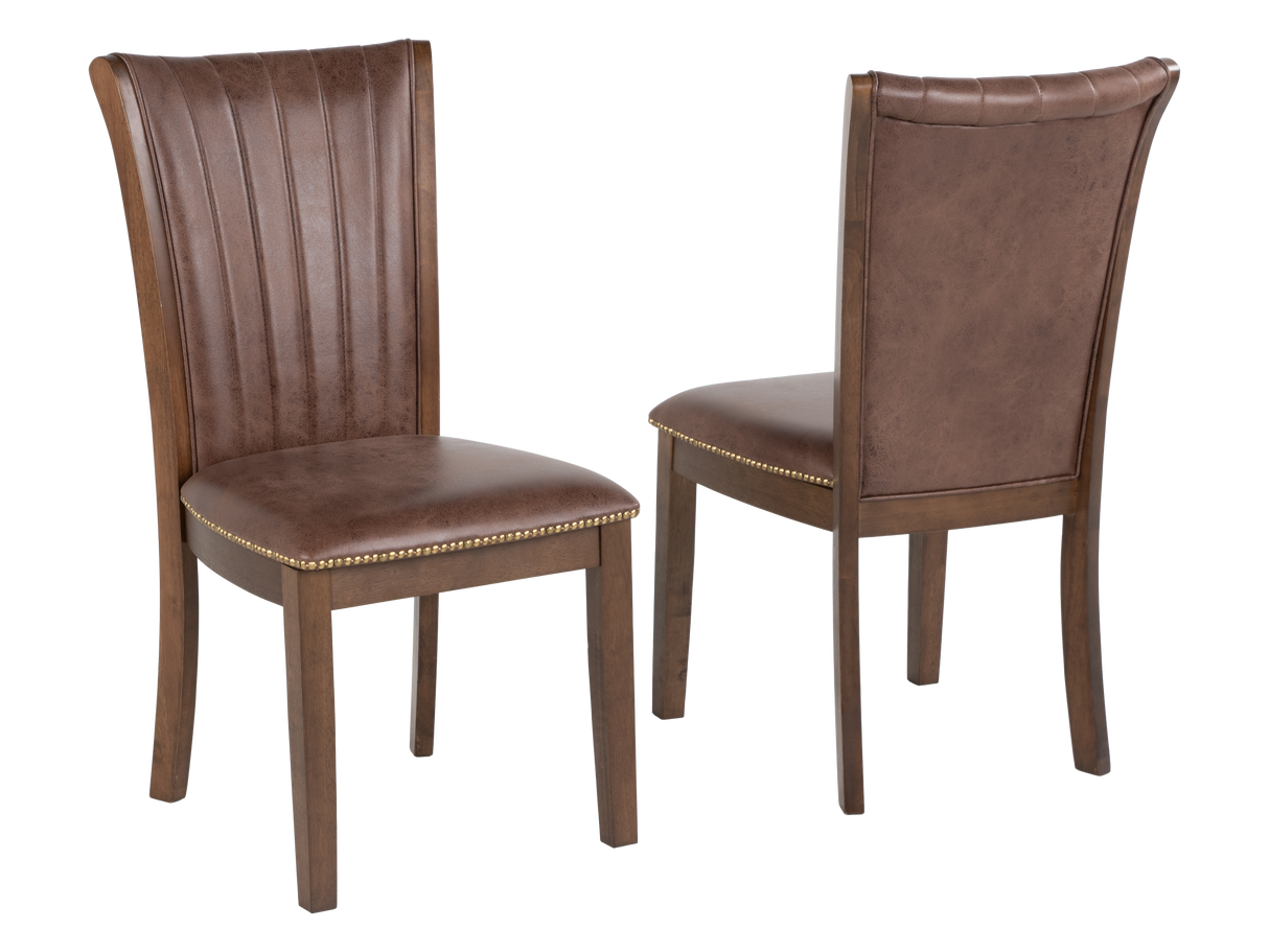 7-Piece Transitional Trestle Dining Room Set with Nailhead Upholstered Chairs (Brown)