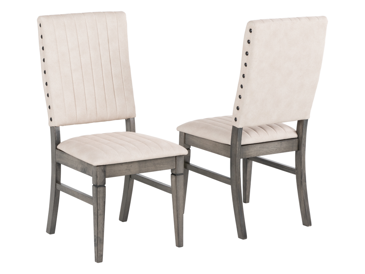Transitional 9 Piece Dining Set with Upholstered Nailhead Chairs (Grey/Beige)