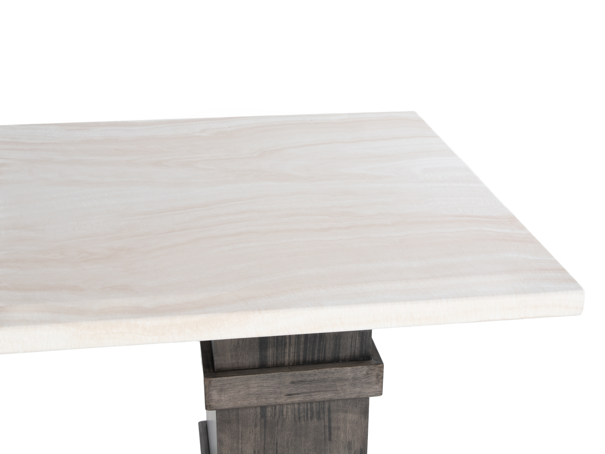 Transitional 9 Piece Dining Set with Upholstered Nailhead Chairs (Grey/Beige)