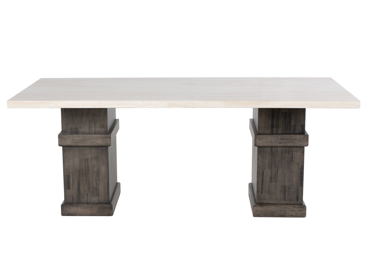 Transitional 9 Piece Dining Set with Upholstered Nailhead Chairs (Grey/Beige)