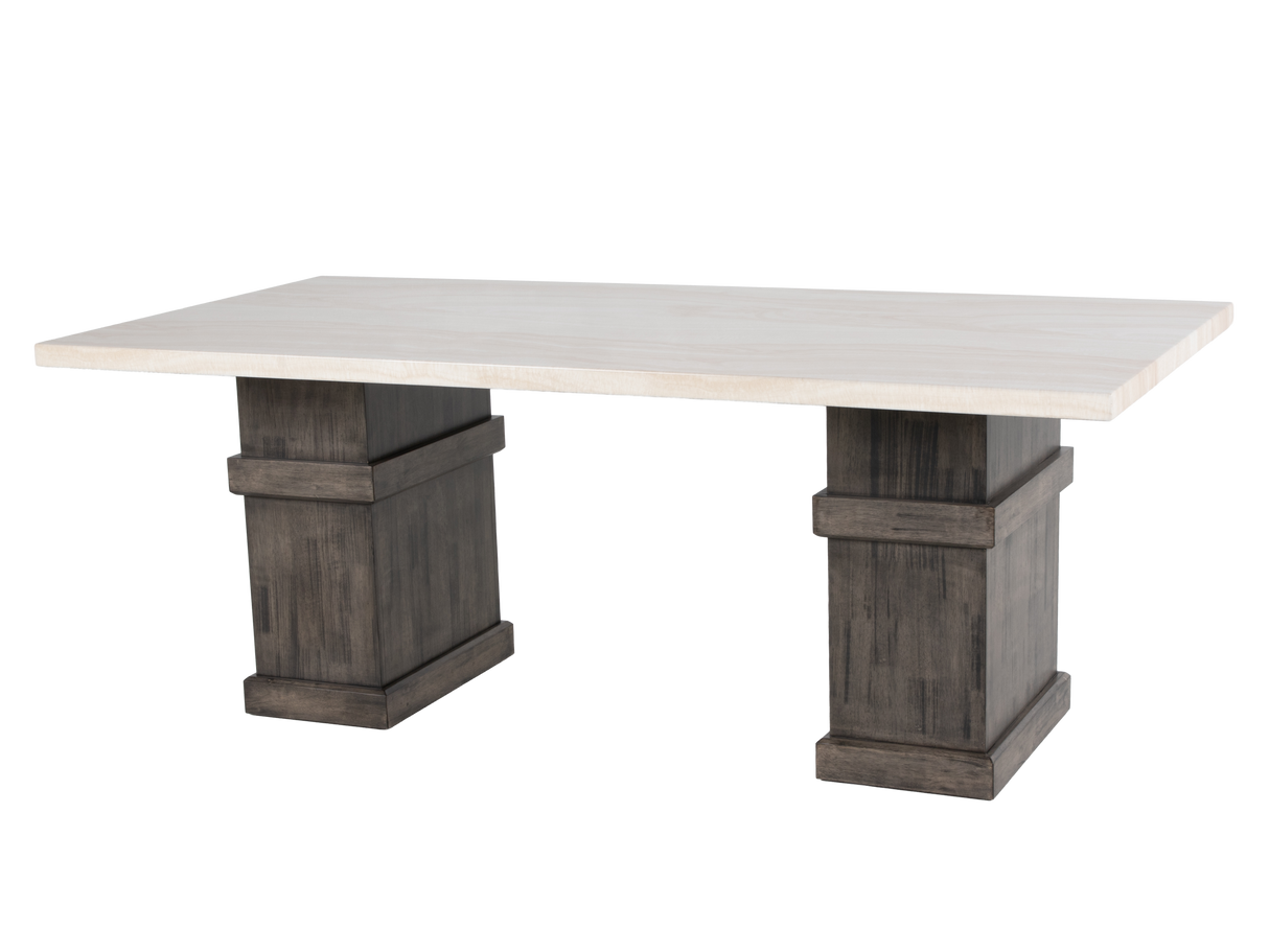 Transitional 9 Piece Dining Set with Upholstered Nailhead Chairs (Grey/Beige)