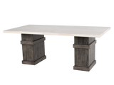 Transitional 9 Piece Dining Set with Upholstered Nailhead Chairs (Grey/Beige)