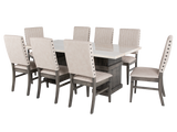 Transitional 9 Piece Dining Set with Upholstered Nailhead Chairs (Grey/Beige)