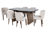 Contemporary Walnut Brown & Black Marble-Look 7-Piece Dining Room Set