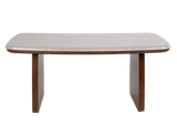 Contemporary Walnut Brown & Light Beige 7-Piece Dining Room Set with Ivory Upholstered Chairs