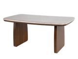 Contemporary Walnut Brown & Light Beige 7-Piece Dining Room Set with Ivory Upholstered Chairs