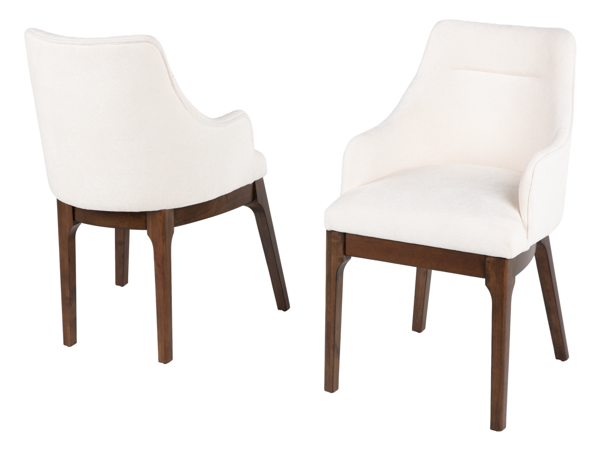 Contemporary Walnut Brown & Light Beige 7-Piece Dining Room Set with Ivory Upholstered Chairs