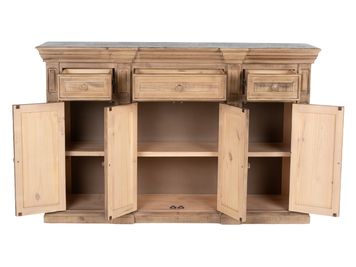 Rustic Solid Wood 75" Buffet Server in Distressed Honey Brown