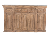 Wooden cabinet with multiple drawers and doors on a white background