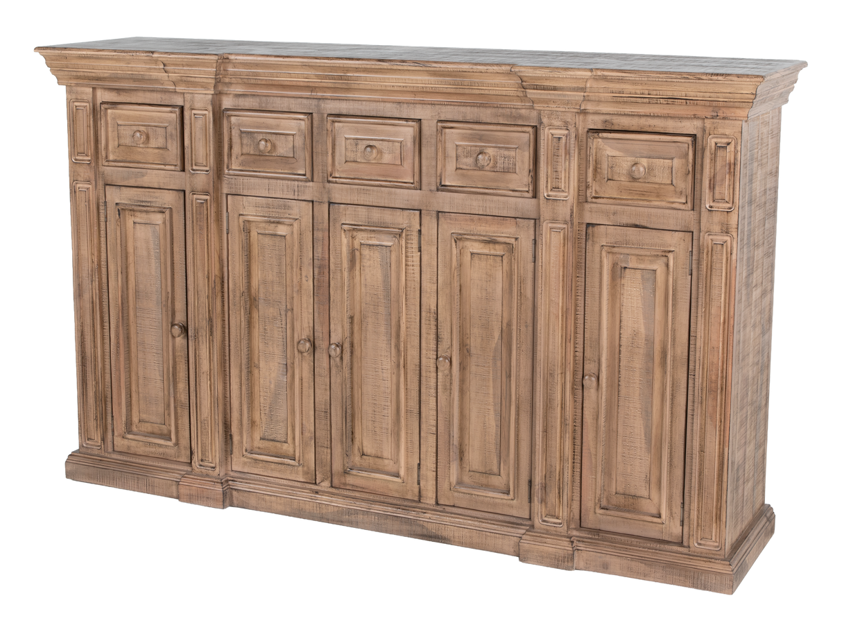 Rustic Solid Wood Brown Farmhouse 80-Inch Sideboard Cabinet with Door & Drawer Storage
