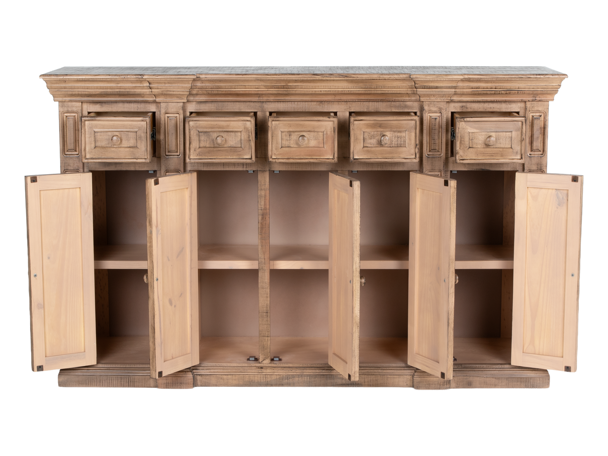 Rustic Solid Wood Brown Farmhouse 80-Inch Sideboard Cabinet with Door & Drawer Storage