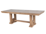 Traditional Rustic Solid Wood 7 Piece Dining Room Set with Beige Tufted Upholstered Chairs, Nailhead Trim & Pedestal Table Design