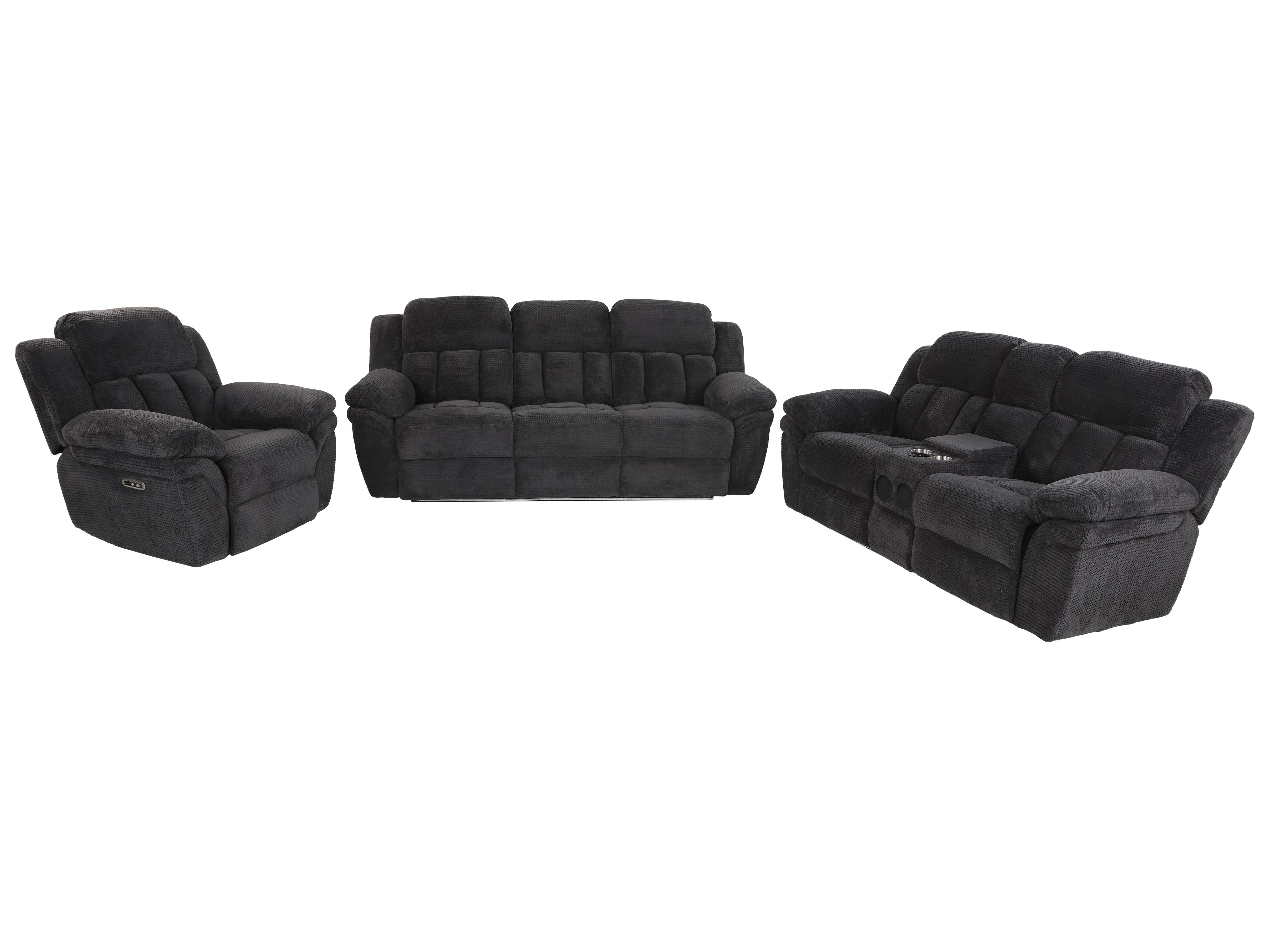 3 Piece Living Room Set: Power Reclining Sofa, Power Reclining Chair, Stationary Loveseat