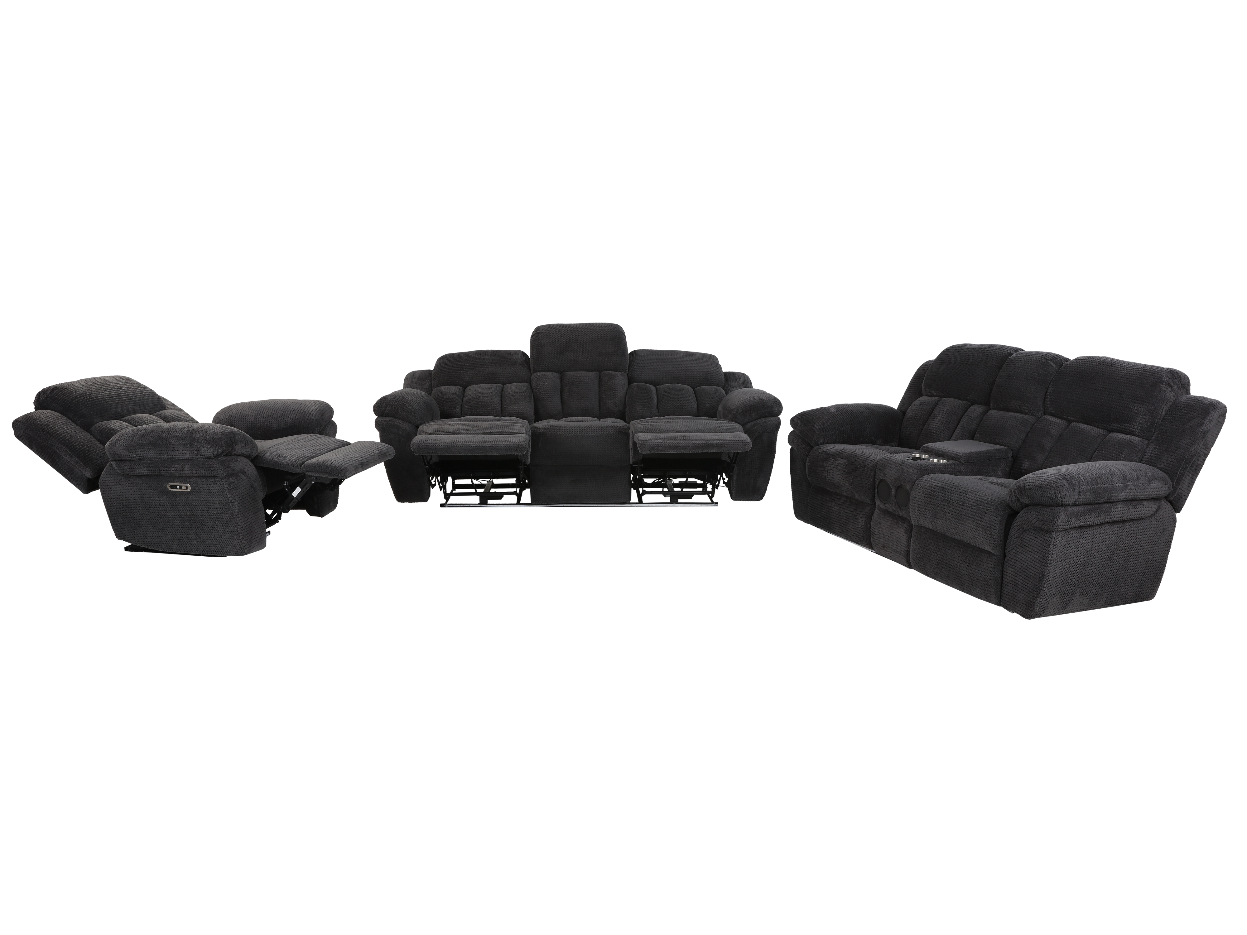 3 Piece Living Room Set: Power Reclining Sofa, Power Reclining Chair, Stationary Loveseat